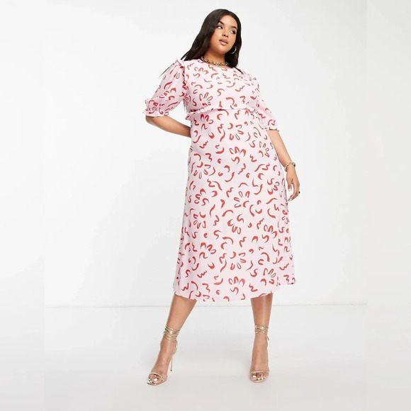 Nobody's Child Plus Felicia squiggle print dress in pink size 20 - Picture 15 of 16